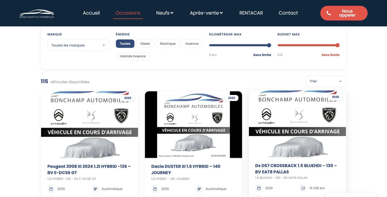 Catalogue des véhicules d’occasion de Bonchamp Automobiles synchronisé par la passerelle AutoWP